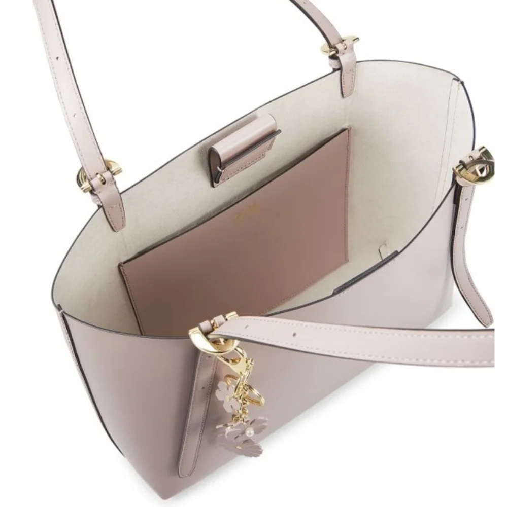 NWT Zac Posen Medium Tote Bag Floral applique key chain charms Leather Suede Hot - Picture 3 of 9